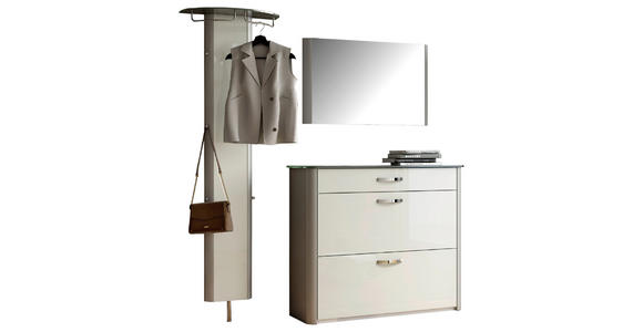 GARDEROBE 3-teilig  in 200/192/34 cm  - Weiß Hochglanz/Alufarben, Design, Glas/Holzwerkstoff (200/192/34cm) - Moderano