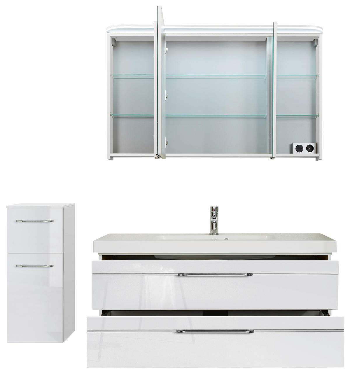 BADEZIMMER 4-teilig  in 153 cm  - Chromfarben/Weiß Hochglanz, KONVENTIONELL, Glas/Holzwerkstoff (153cm) - Pelipal