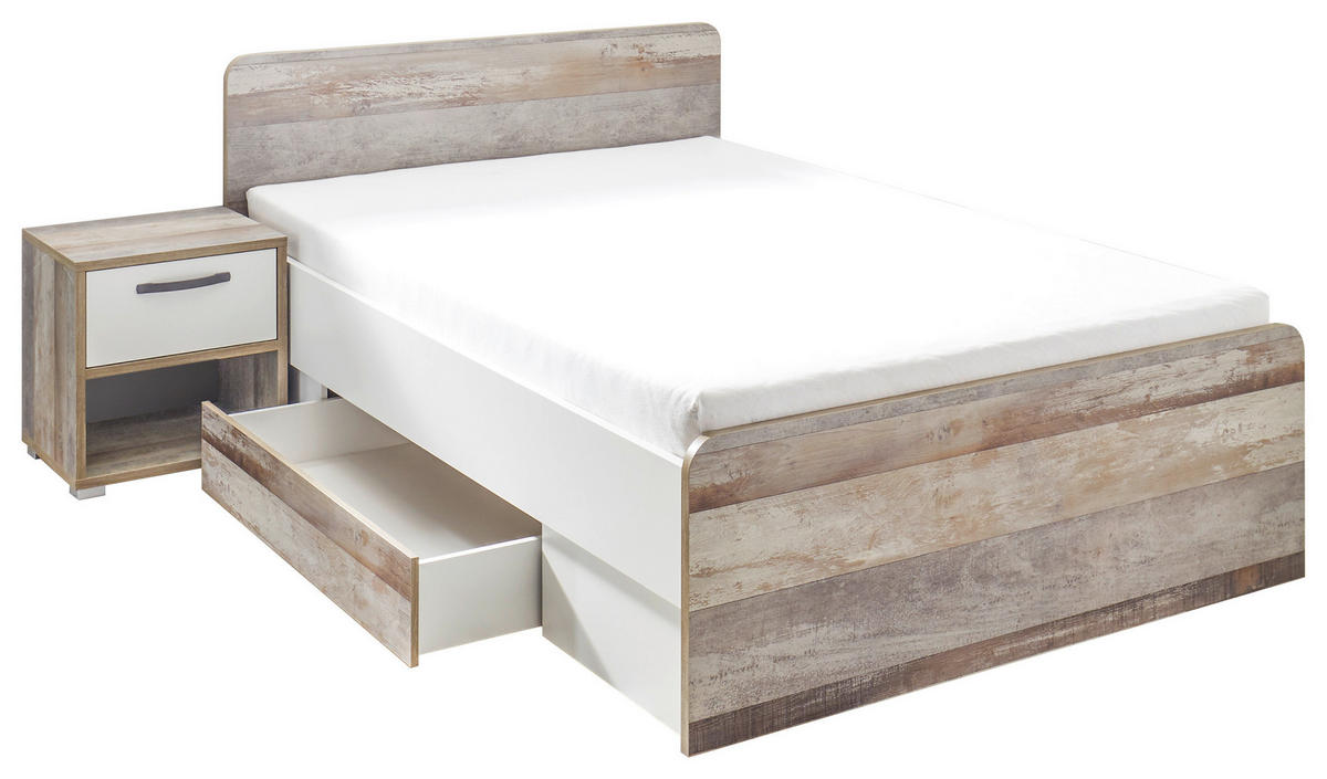 POSTELJA 140 cm   x 200 cm  , leseni material naravne barve, bela  - bela/naravne barve, Konvencionalno, leseni material (140/200cm) - Carryhome