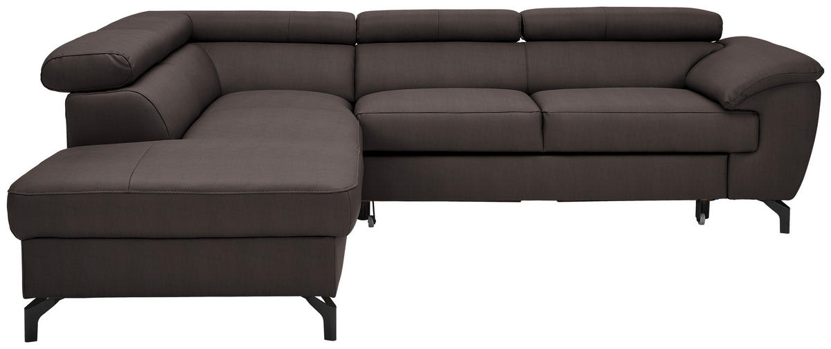 ECKSOFA in Echtleder Dunkelbraun  - Dunkelbraun/Schwarz, Design, Leder/Metall (220/256cm) - Celina Home