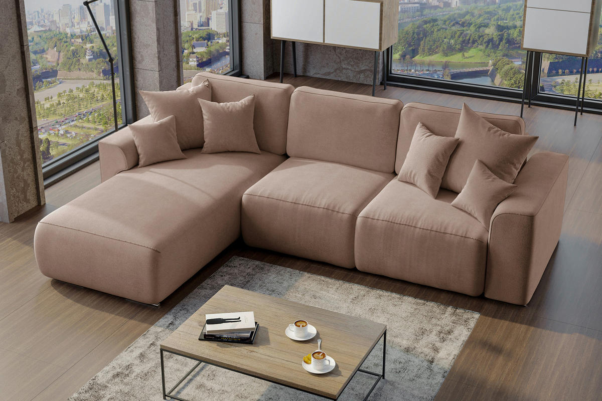 ECKSOFA Cappuccino Lederlook  - Chromfarben/Cappuccino, KONVENTIONELL, Kunststoff/Textil (195/293cm) - Carryhome
