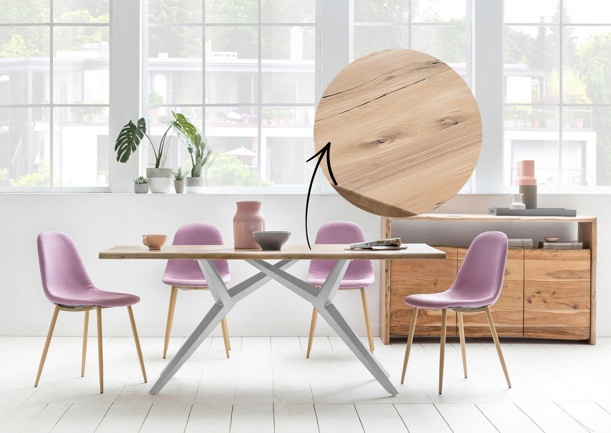 ESSTISCH 180/100/73 cm Echtholz  Holz, Metall rechteckig Naturfarben, Silberfarben  - Silberfarben/Naturfarben, MODERN, Holz/Metall (180/100/73cm) - MID.YOU
