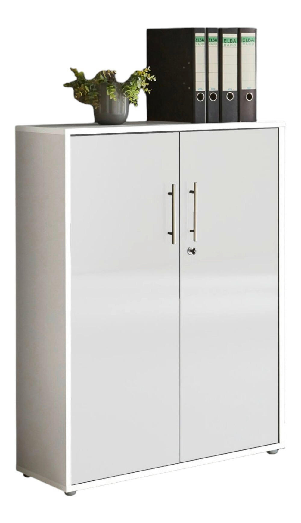 Mid.you Aktenschrank Weiß, Weiß Hochglanz 84.4x113.6x33 cm