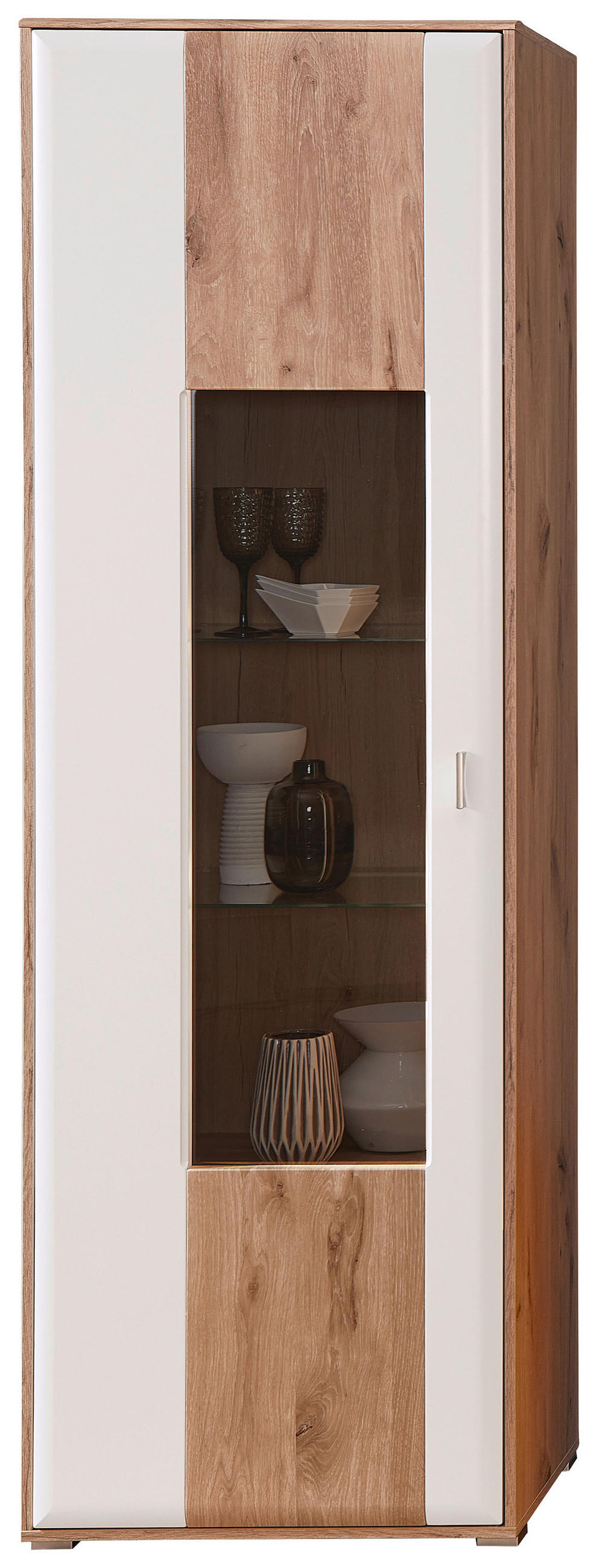 VITRINE  in Weiß, Eichefarben  - Eichefarben/Silberfarben, KONVENTIONELL, Glas/Holzwerkstoff (65/204/42cm) - Xora