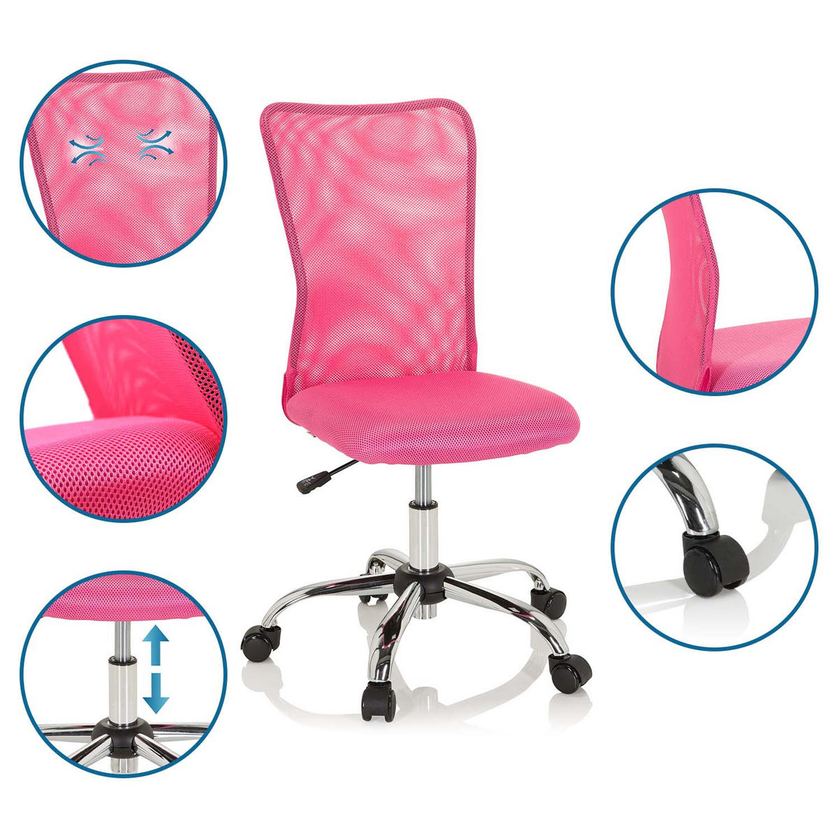 JUGENDDREHSTUHL  in Netzbespannung Pink  - Chromfarben/Pink, Basics, Kunststoff/Textil (54/88/54cm) - MID.YOU