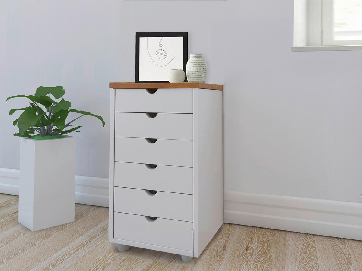 KOMMODE GENOVA, 34/66/39 cm, 6 Schublade(n)  - Silberfarben/Weiß, Design, Holz/Kunststoff (34/66/39cm) - Livetastic