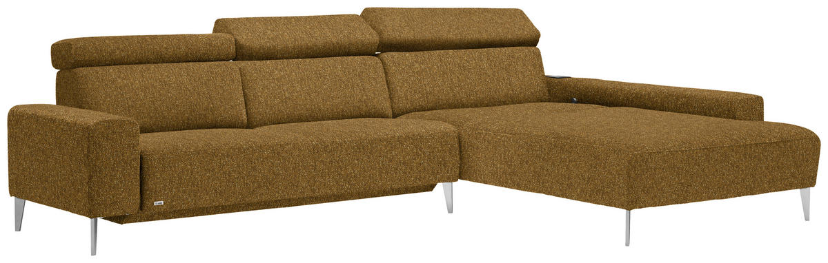 ECKSOFA  in Mikrovelours Senfgelb  308/205 cm  - Senfgelb/Alufarben, Design, Textil (308/205cm) - Sedda