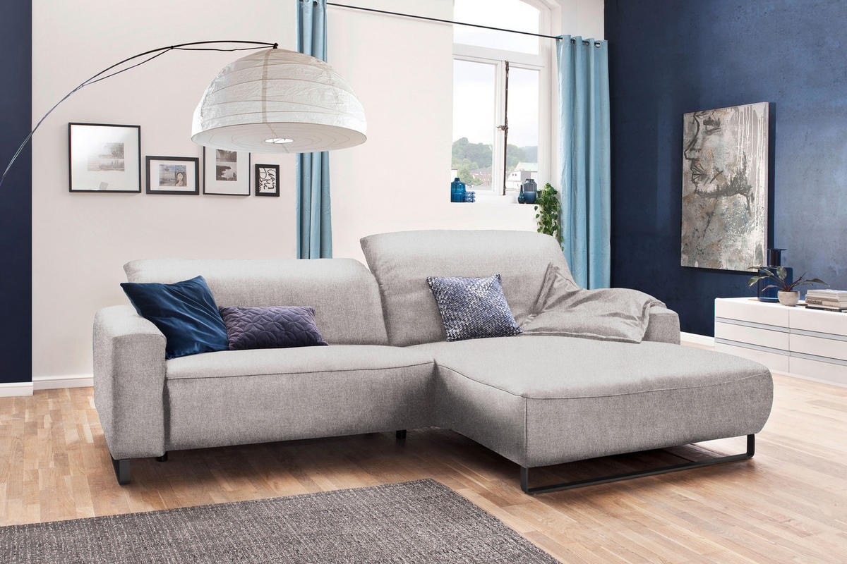 ECKSOFA in Flachgewebe Hellgrau  - Hellgrau/Schwarz, Konventionell, Textil/Metall (284/180cm) - Hom`in