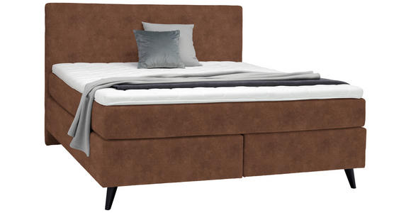 BOXSPRINGBETT 180/200 cm  in Cognac  - Cognac/Schwarz, KONVENTIONELL, Holz/Textil (180/200cm) - Voleo