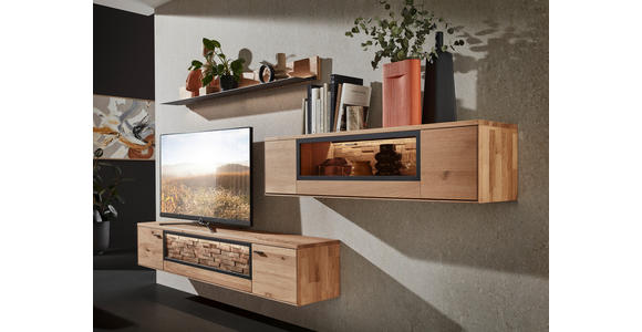 WOHNWAND  in Wildeiche  331,5/131,5/37,1 cm  - Wildeiche/Graphitfarben, Natur, Glas/Holz (331,5/131,5/37,1cm) - Valnatura