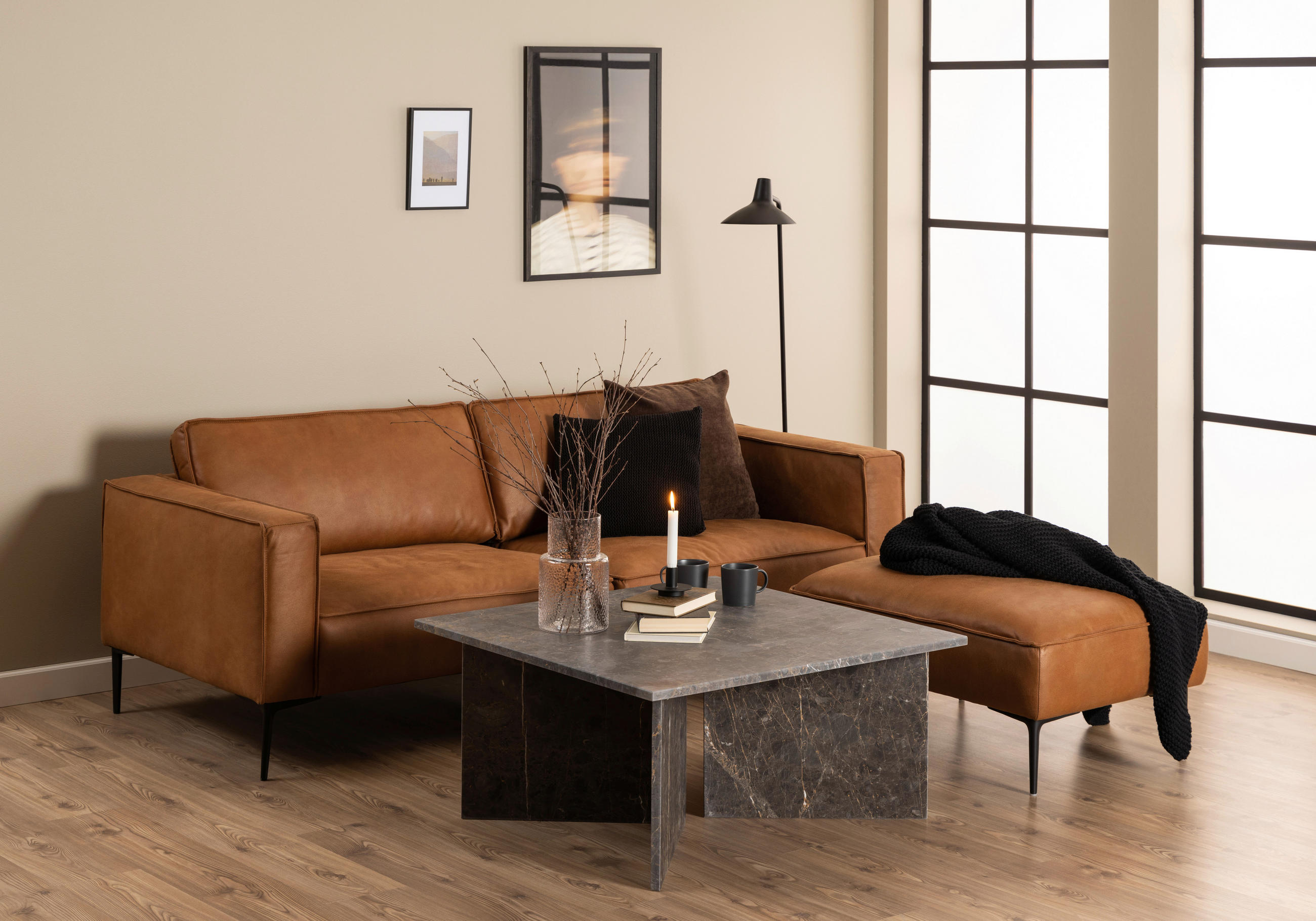 SOFFBORD i sten 90/90/42 cm  - brun/svart, Design, sten (90/90/42cm) - Livetastic