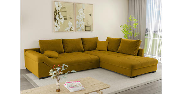 ECKSOFA Currygelb Cord - Currygelb/Schwarz, KONVENTIONELL, Holz/Textil (298/202cm) - Carryhome