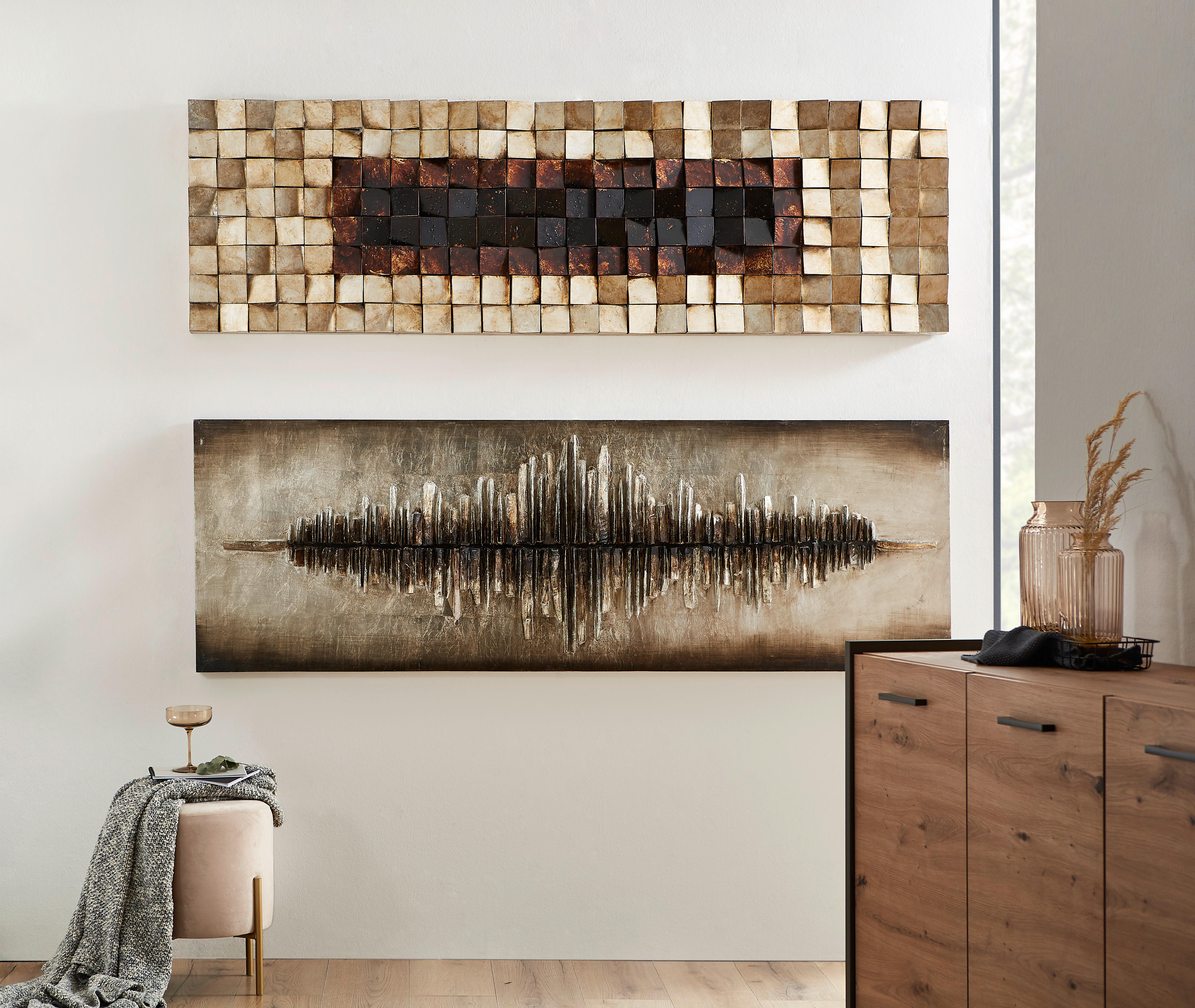 OBJEKTBILD Abstraktes  - Platinfarben/Silberfarben, Design, Holz (180/60/7,5cm) - Monee