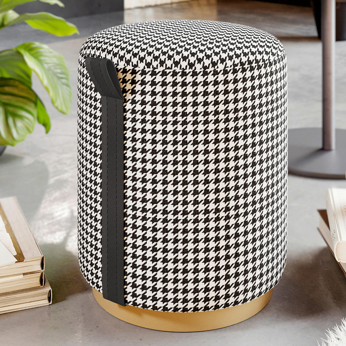 HOCKER Macaria Fußbank Schwarz, Weiß  - Schwarz/Weiß, Design, Textil (36/43/36cm) - Livetastic