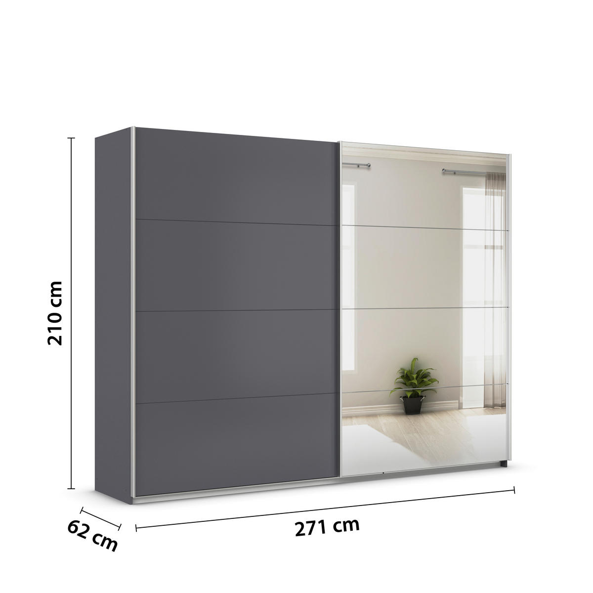 SCHWEBETÜRENSCHRANK  in Grau  - Alufarben/Grau, KONVENTIONELL, Glas/Holzwerkstoff (271/210/62cm) - Xora
