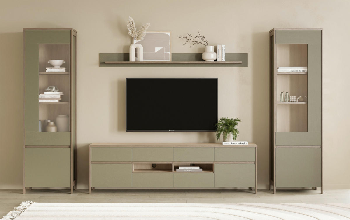 WOHNWAND 4-teilig  in Eukalyptusholzfarben  339/195/39 cm  - Eukalyptusholzfarben/Eichefarben, Design, Holzwerkstoff (339/195/39cm) - MID.YOU