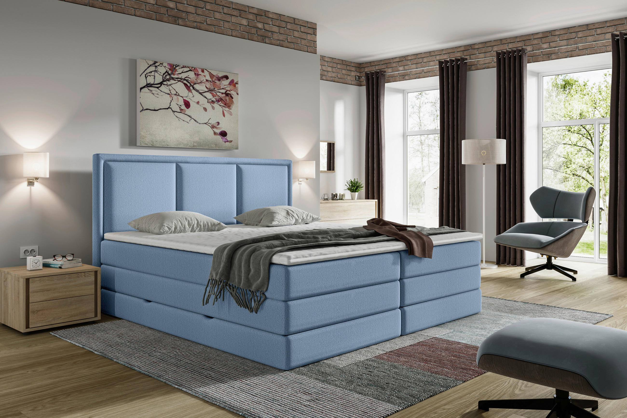 Mid.you Boxspringbett Blau 180x200 cm