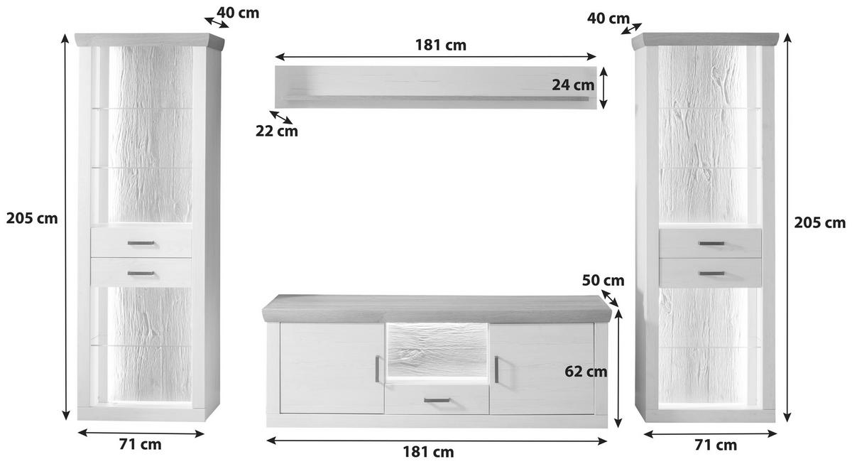 WOHNWAND  in Eichefarben, Pinienfarben  343/205/50 cm  - Eichefarben/Graphitfarben, Design, Glas/Holzwerkstoff (343/205/50cm) - MID.YOU