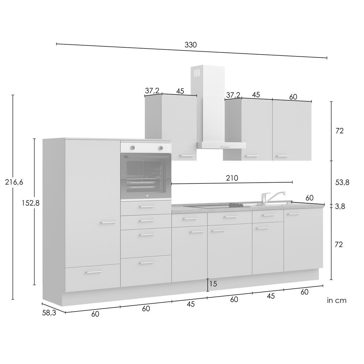 KÜCHENLEERBLOCK Frame 330 cm  in Weiß, Eichefarben  - Edelstahlfarben/Eichefarben, MODERN, Holzwerkstoff/Metall (330cm) - Nobilia
