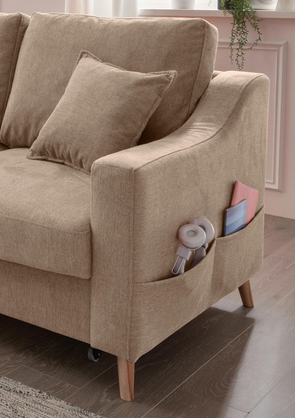 ECKSOFA in Chenille Hellbraun  - Hellbraun/Naturfarben, Modern, Holz/Textil (150/228cm) - Livetastic