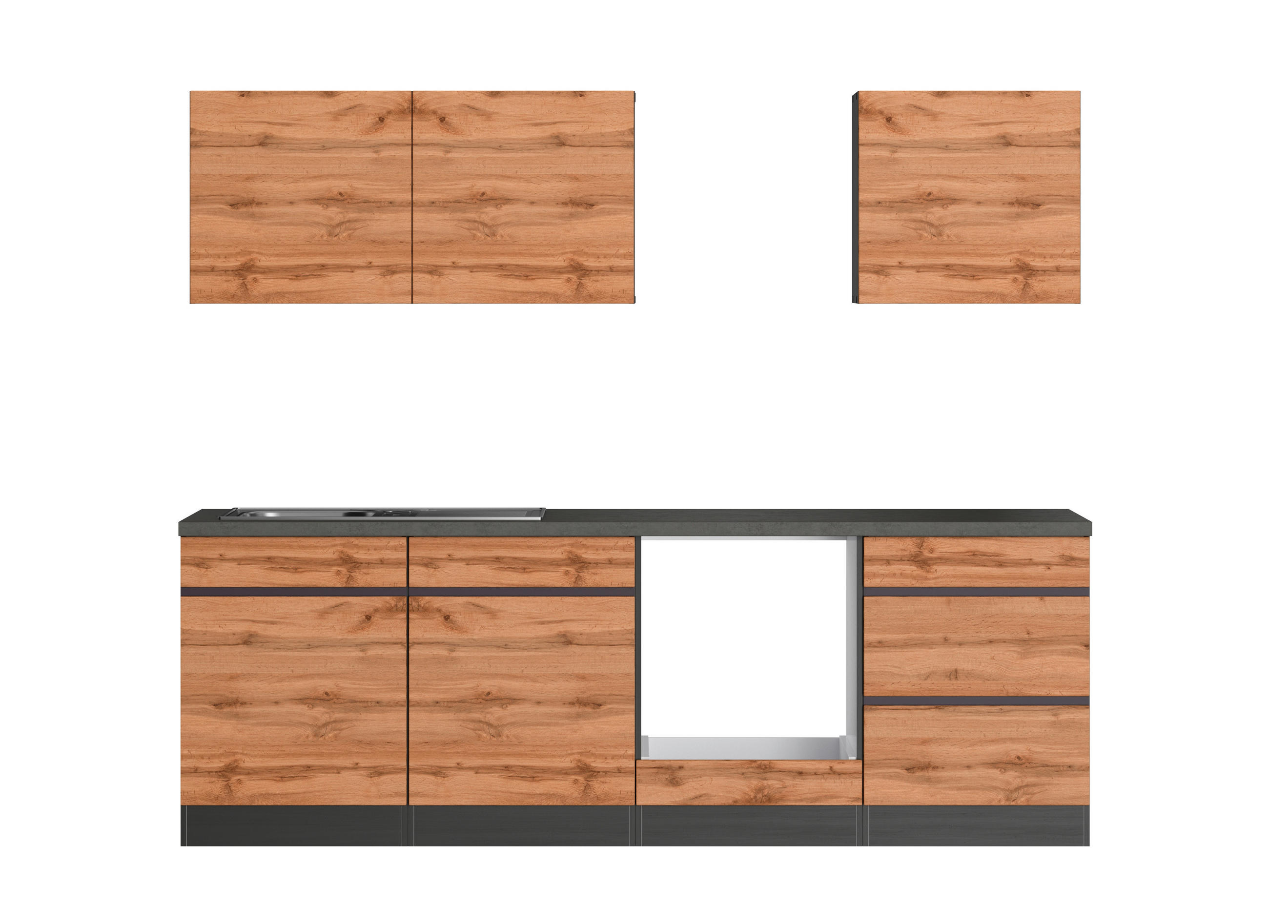KÜCHENLEERBLOCK 240 cm   in Graphitfarben, Eiche Wotan  - Eiche Wotan/Graphitfarben, Design, Holz/Holzwerkstoff (240cm) - Held