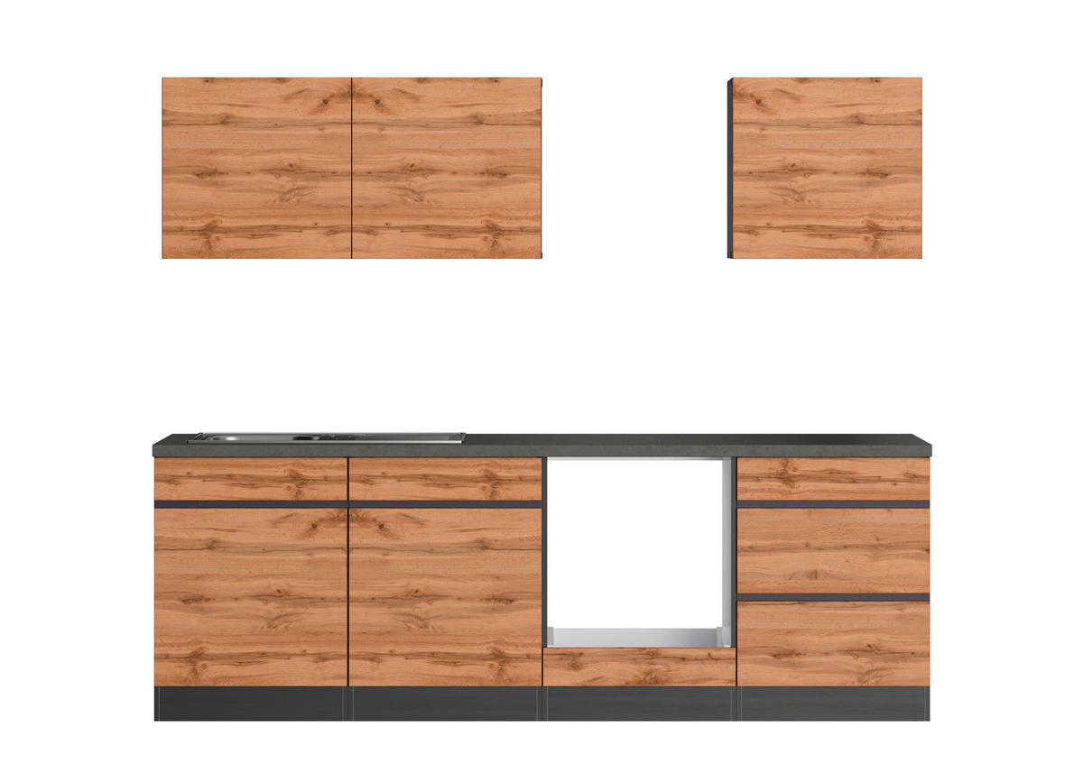 KÜCHENLEERBLOCK 240 cm   in Graphitfarben, Eiche Wotan  - Eiche Wotan/Graphitfarben, Design, Holz/Holzwerkstoff (240cm) - Held