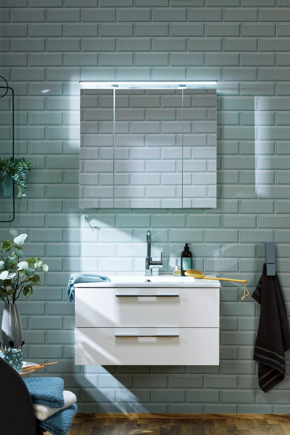 BADEZIMMER 4-teilig  in 80 cm  - Chromfarben/Weiß, Basics, Glas/Keramik (80cm)