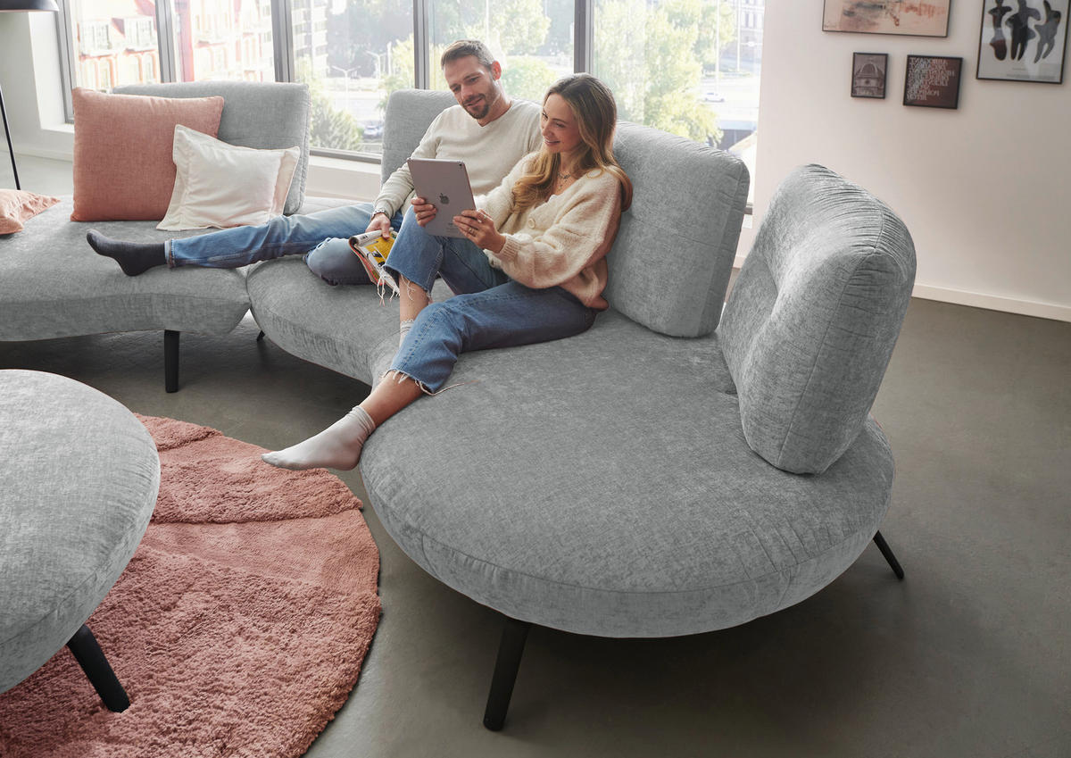BIGSOFA Flachgewebe Hellgrau  - Hellgrau/Schwarz, Design, Textil/Metall (456/93/138cm) - Moderano
