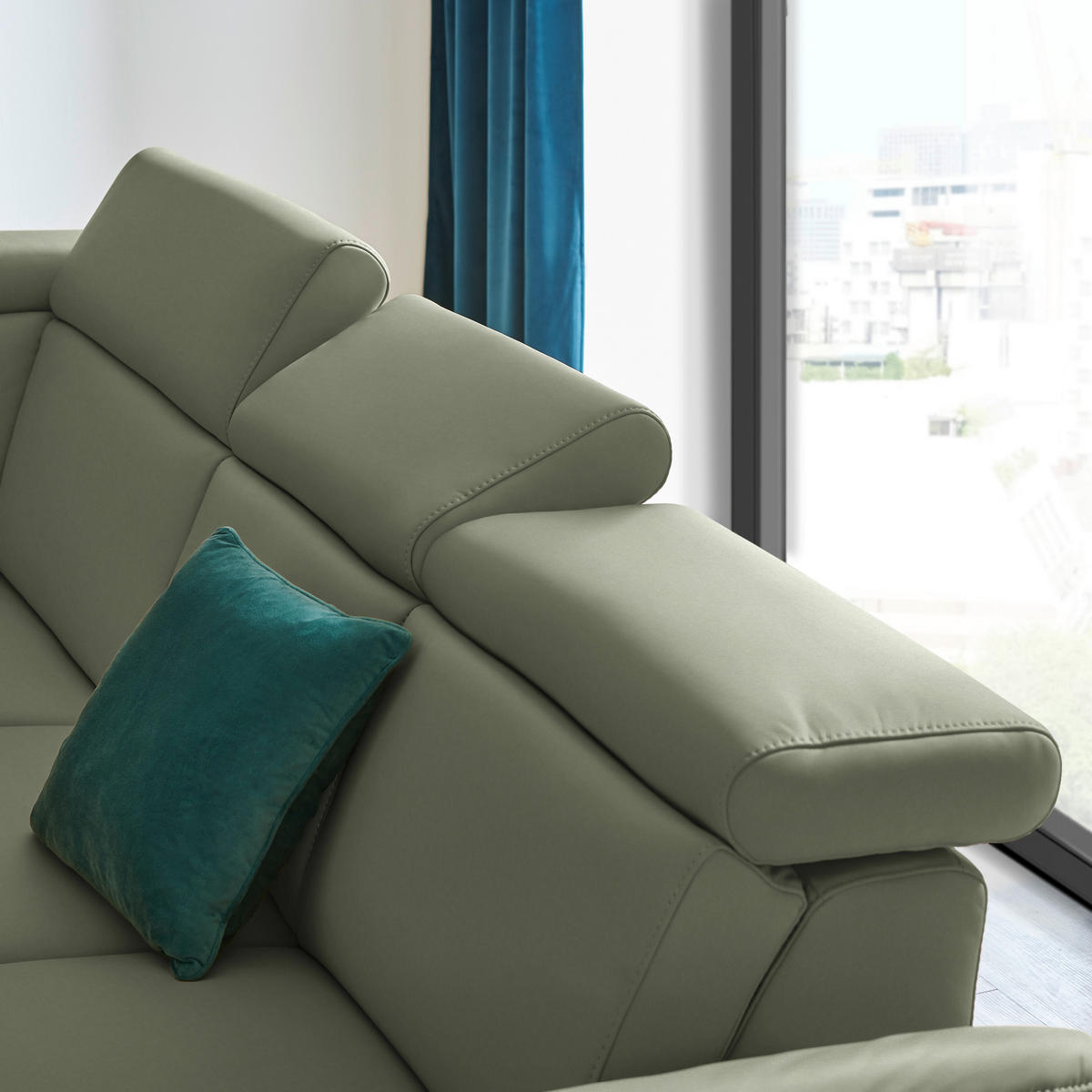 ECKSOFA in Echtleder Grün  - Schwarz/Grün, Design, Leder/Metall (239/285cm) - Cantus