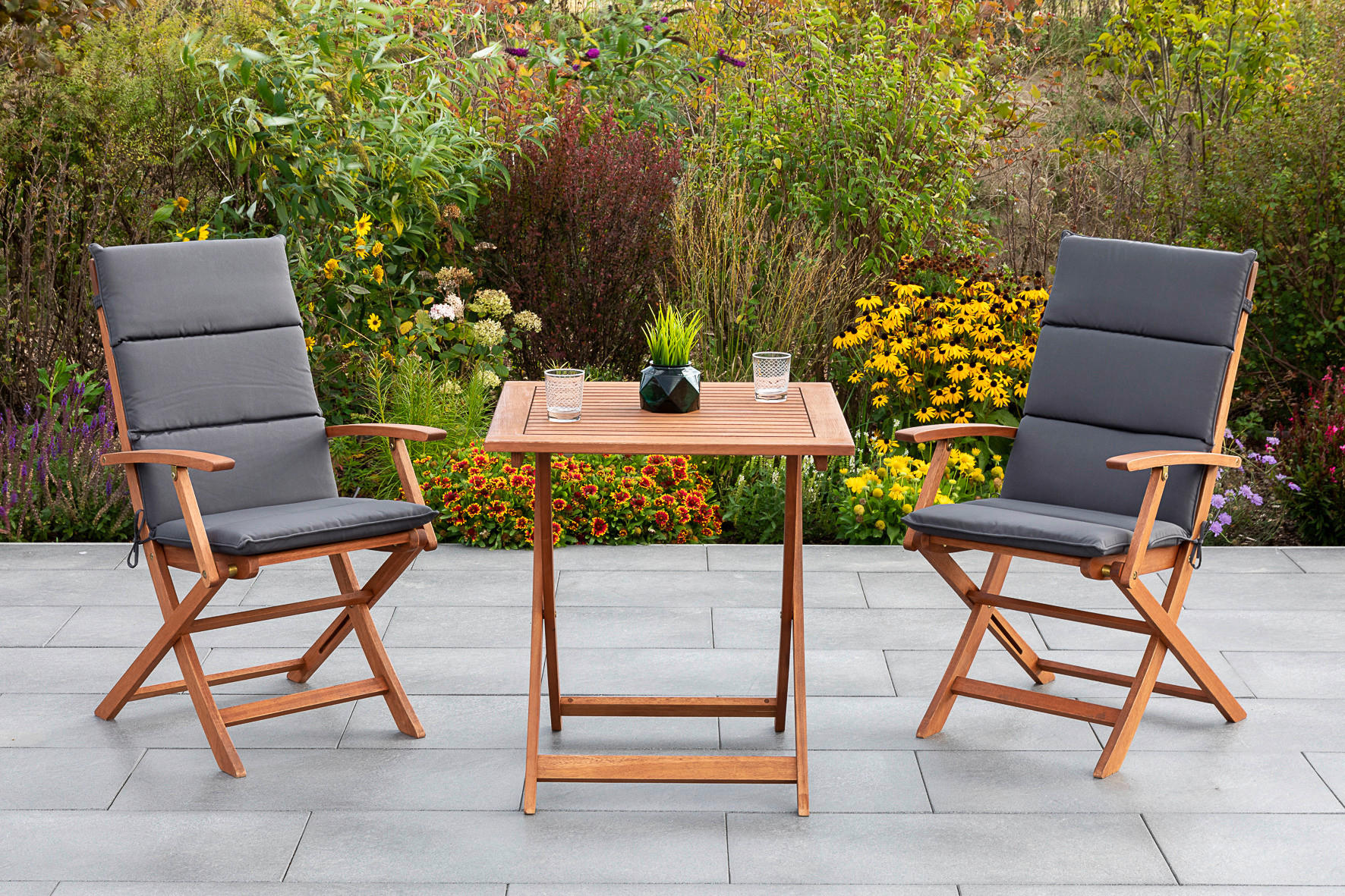 BALKONSET - Braun/Grau, KONVENTIONELL, Holz/Textil - Gardenson