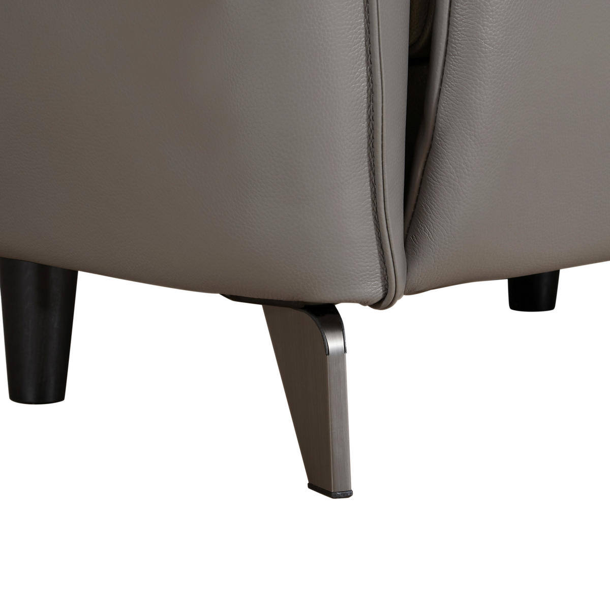 2,5-SITZER Grau Echtleder  - Grau, Design, Leder/Metall (184/79-99/104cm) - Novel