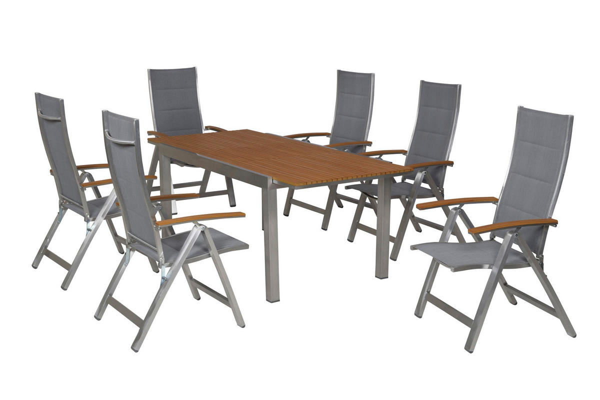 GARTENTISCHGRUPPE  - Silberfarben/Naturfarben, KONVENTIONELL, Kunststoff/Textil - Gardenson