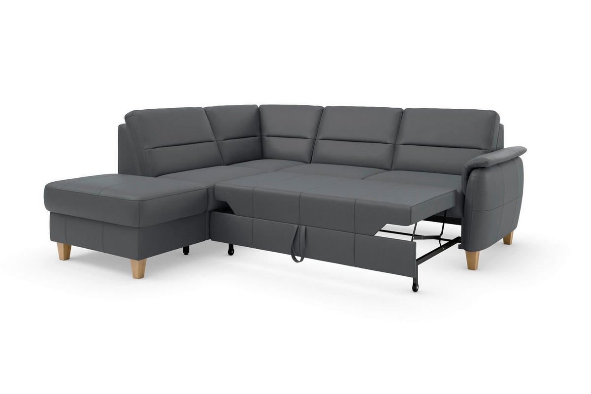 ROHOVÁ SEDAČKA, koža, čierna - čierna/farba duba, Basics, koža/drevo (212/236cm) - Sit & More