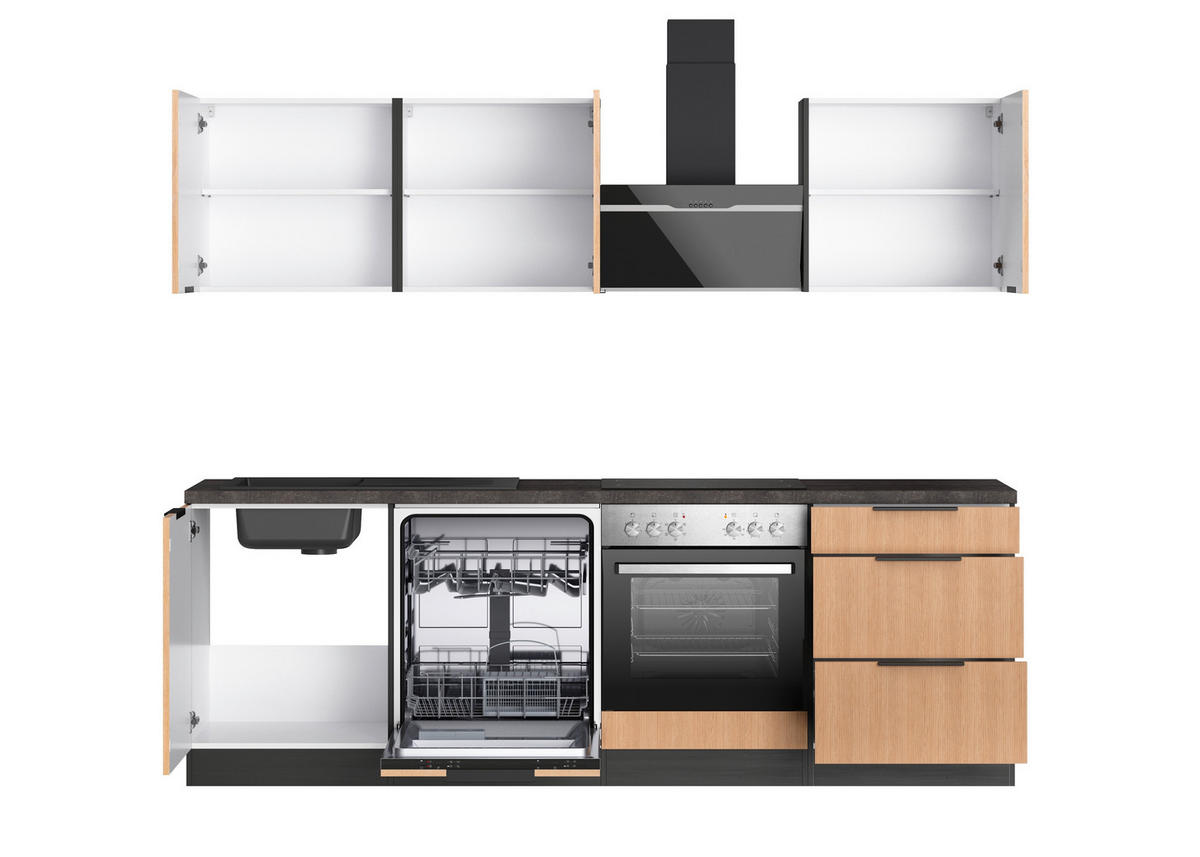 KÜCHENBLOCK 240 cm   in Graphitfarben, Eichefarben  - Eichefarben/Schwarz, Lifestyle, Holzwerkstoff/Metall (240cm) - Held