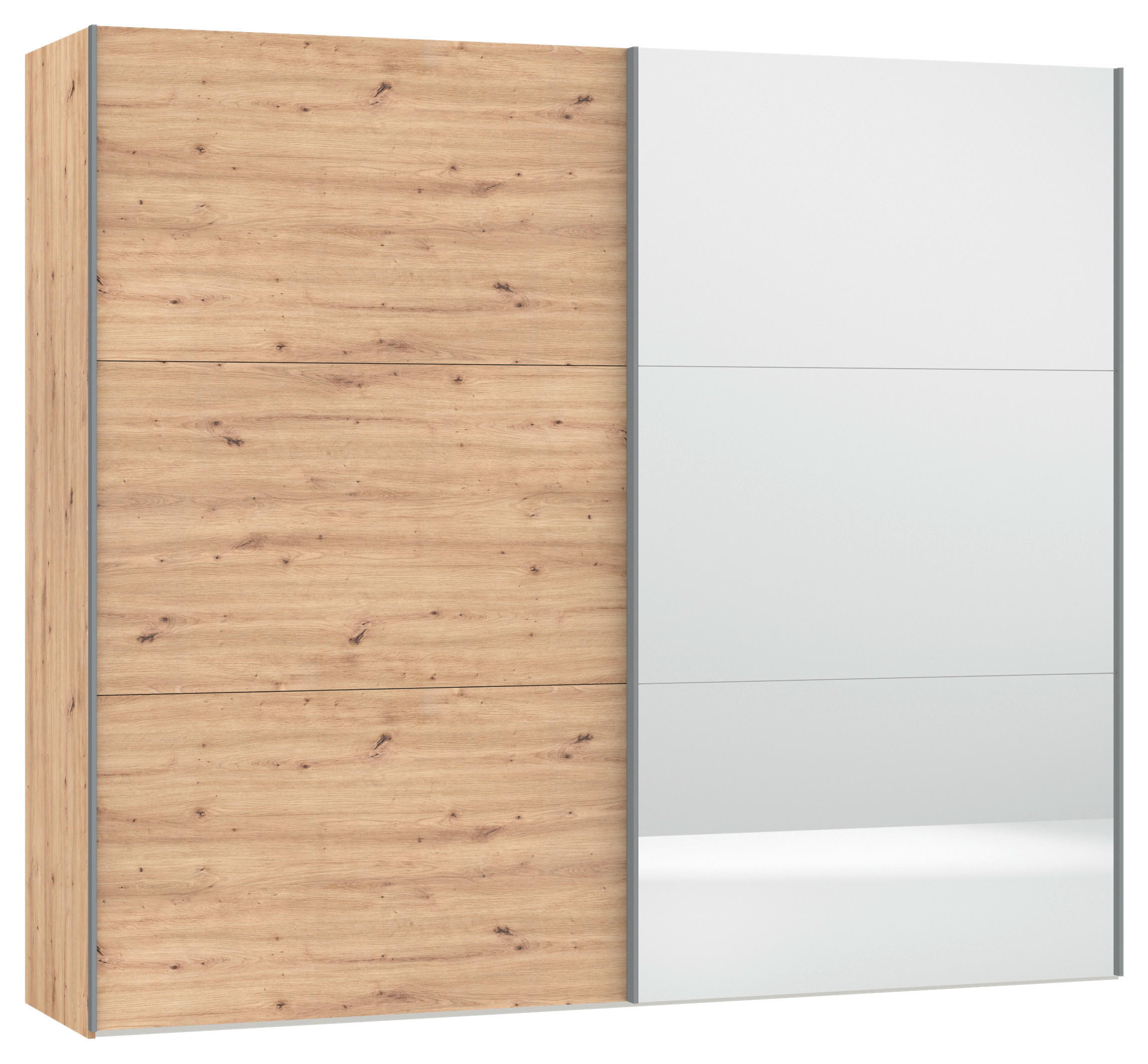 SCHWEBETÜRENSCHRANK 253/220/65 cm 2-türig Eiche Artisan  - Silberfarben/Eiche Artisan, KONVENTIONELL, Glas/Holzwerkstoff (253/220/65cm) - Boxxx