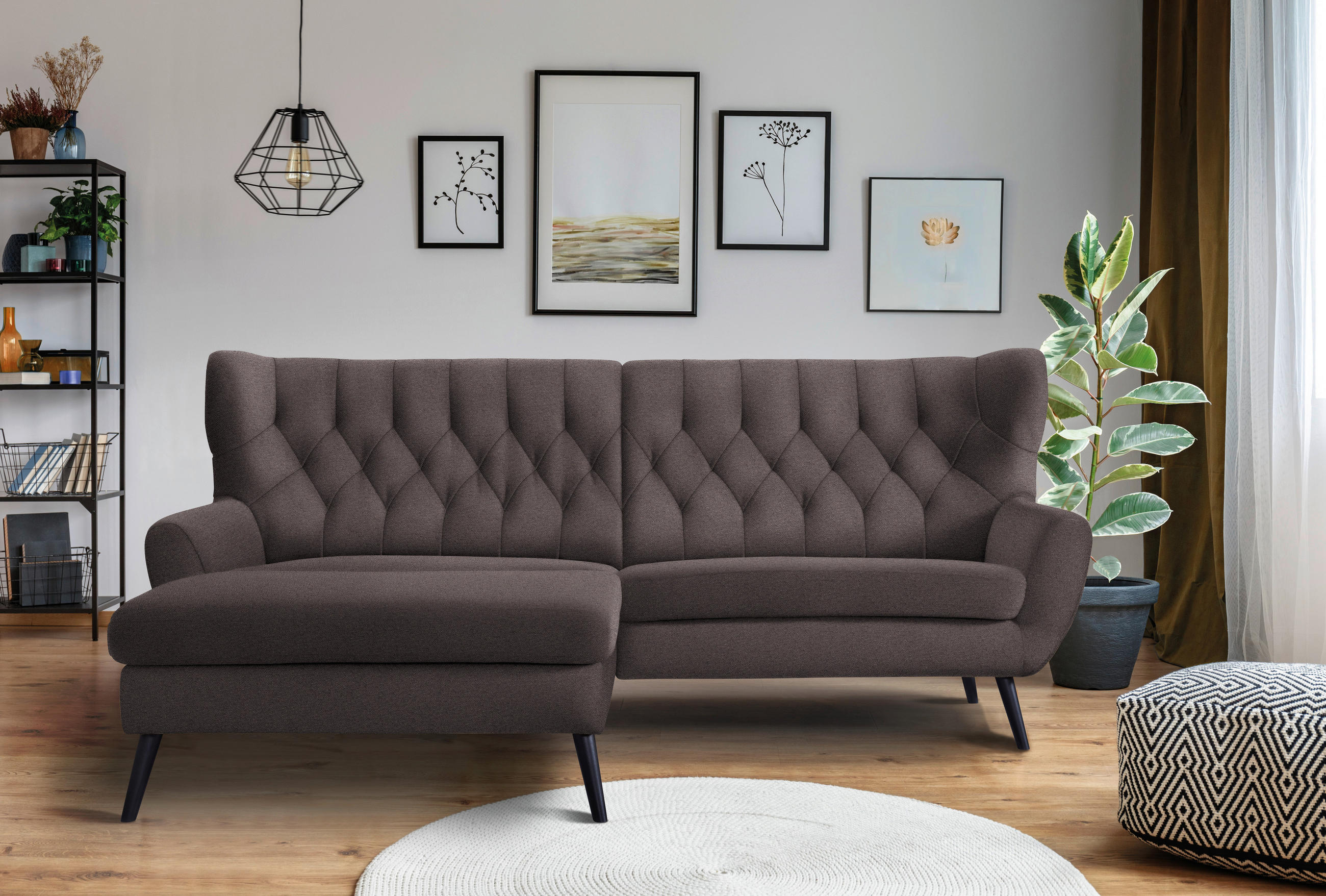 ECKSOFA in Mikrofaser Braun  - Schwarz/Braun, Design, Holz/Textil (165/237cm) - Stylife