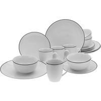 KOMPLETT SERVIS Luna Black Line svart, vit 16 delar 4 personer  - vit/svart, Basics, keramik - Creatable