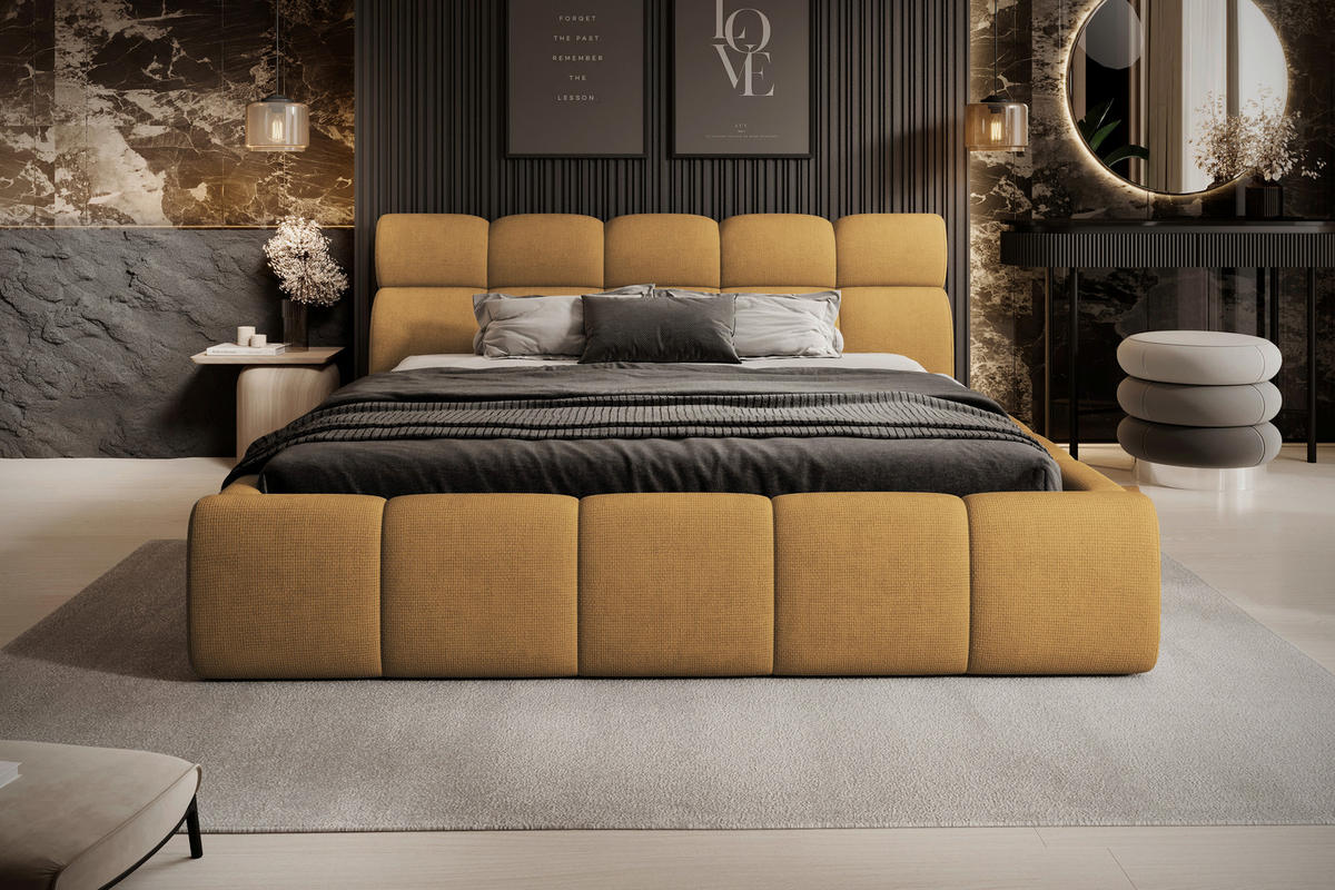 POLSTERBETT 160/200 cm  in Currygelb  - Currygelb/Schwarz, Design, Kunststoff/Textil (160/200cm) - Esposa