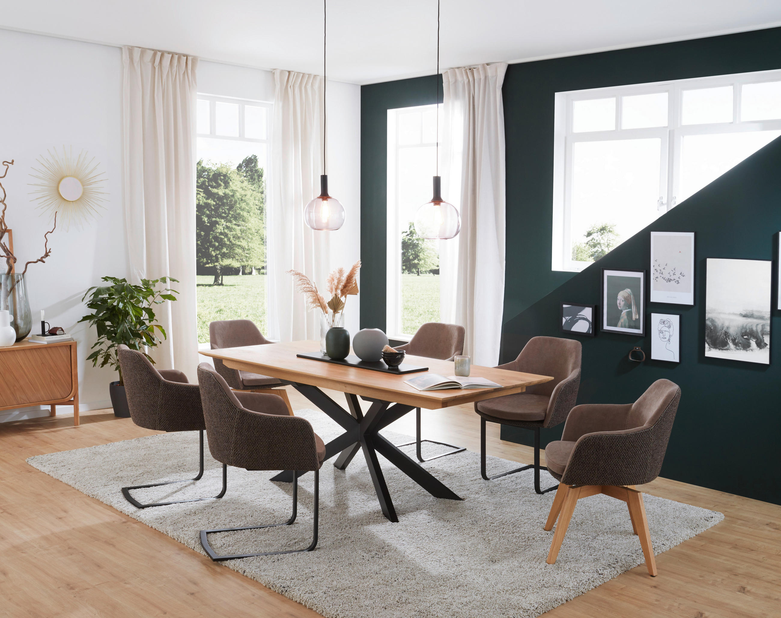 ESSTISCH in Holz 200/90/76 cm  - Eichefarben/Schwarz, Design, Holz/Metall (200/90/76cm) - Linea Natura