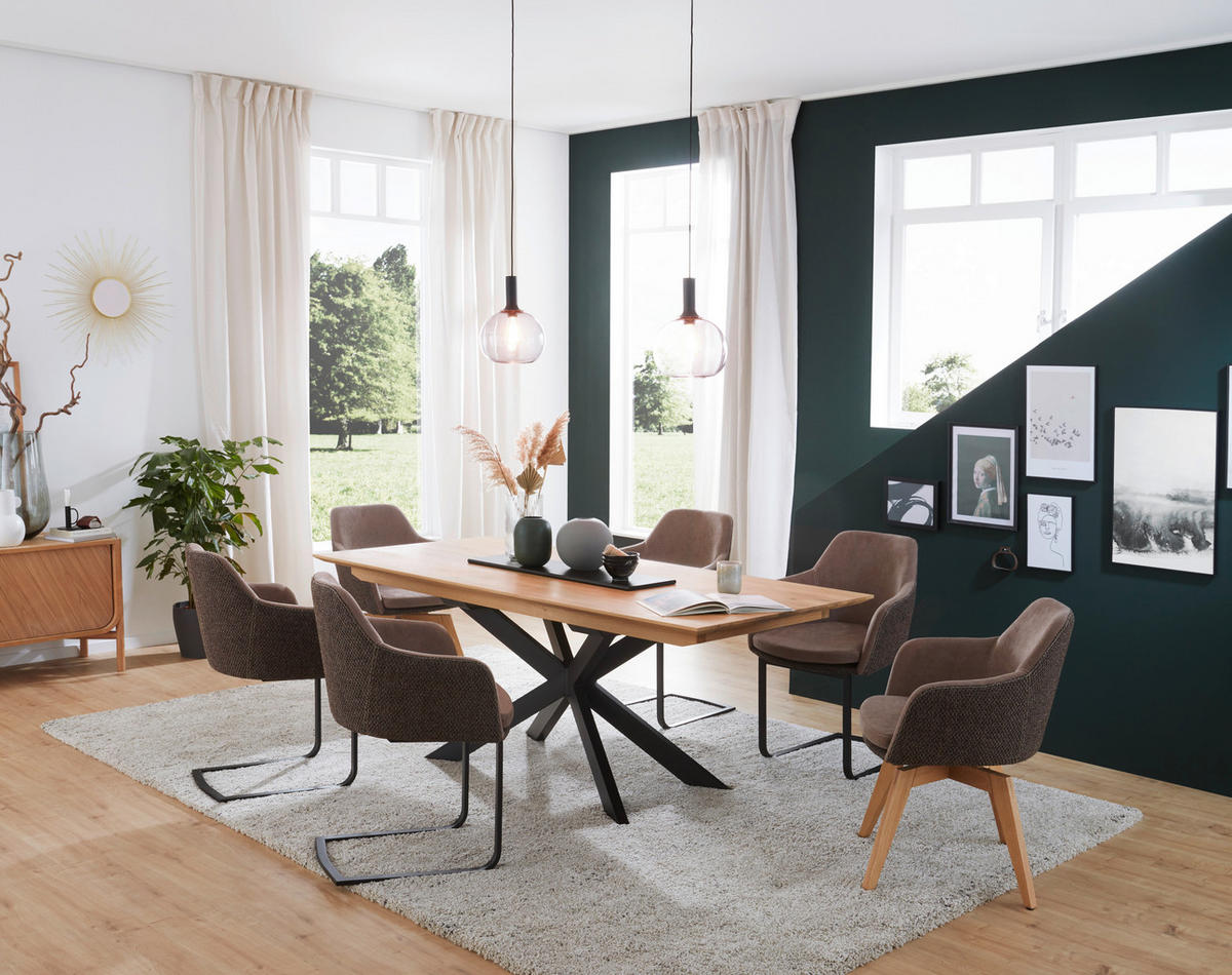 ESSTISCH in Holz 200/90/76 cm  - Eichefarben/Schwarz, Design, Holz/Metall (200/90/76cm) - Linea Natura
