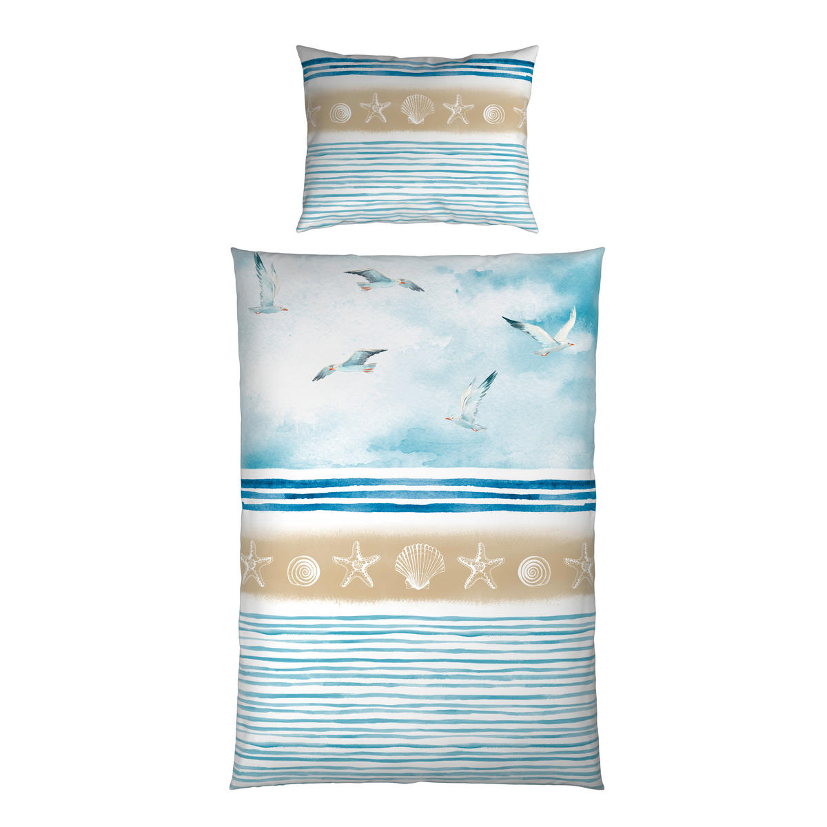 WENDEBETTWÄSCHE TANJA Satin 140/200 cm  - Blau/Beige, KONVENTIONELL, Textil (140/200cm) - Novel