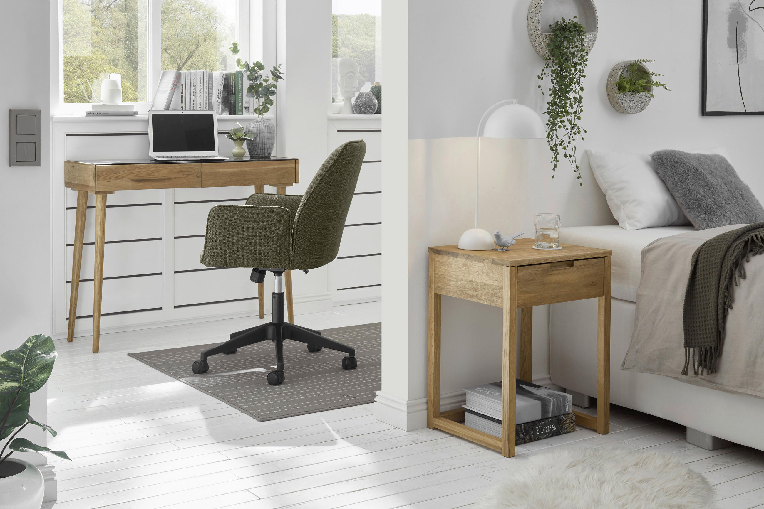 NACHTSCHRANK 45/60/40 cm Eiche massiv  - Eichefarben, Basics, Holz (45/60/40cm)