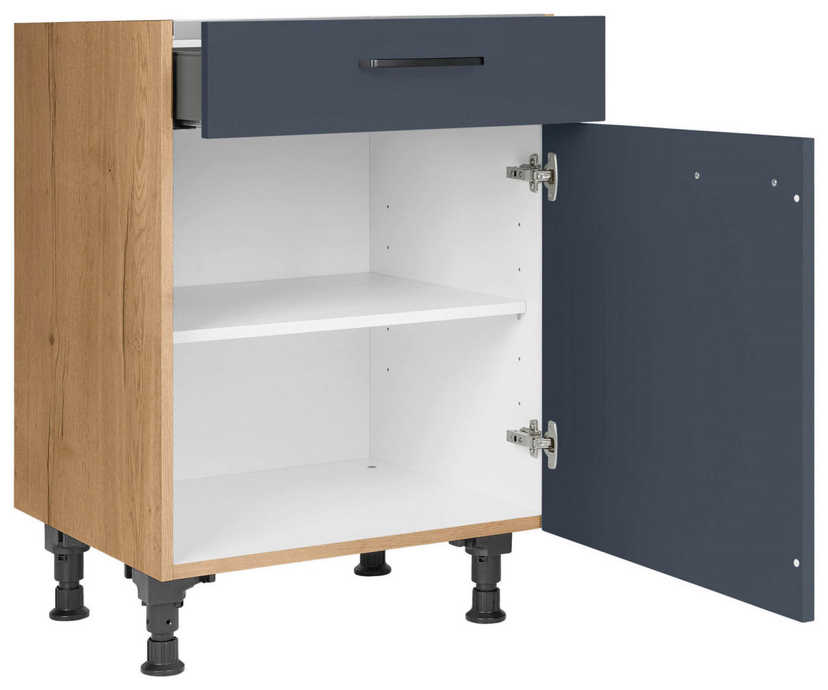 KOCHFELDUMBAUSCHRANK 60/87/56 cm  in Blau, Eichefarben  - Blau/Eichefarben, MODERN, Holzwerkstoff/Metall (60/87/56cm) - Nobilia
