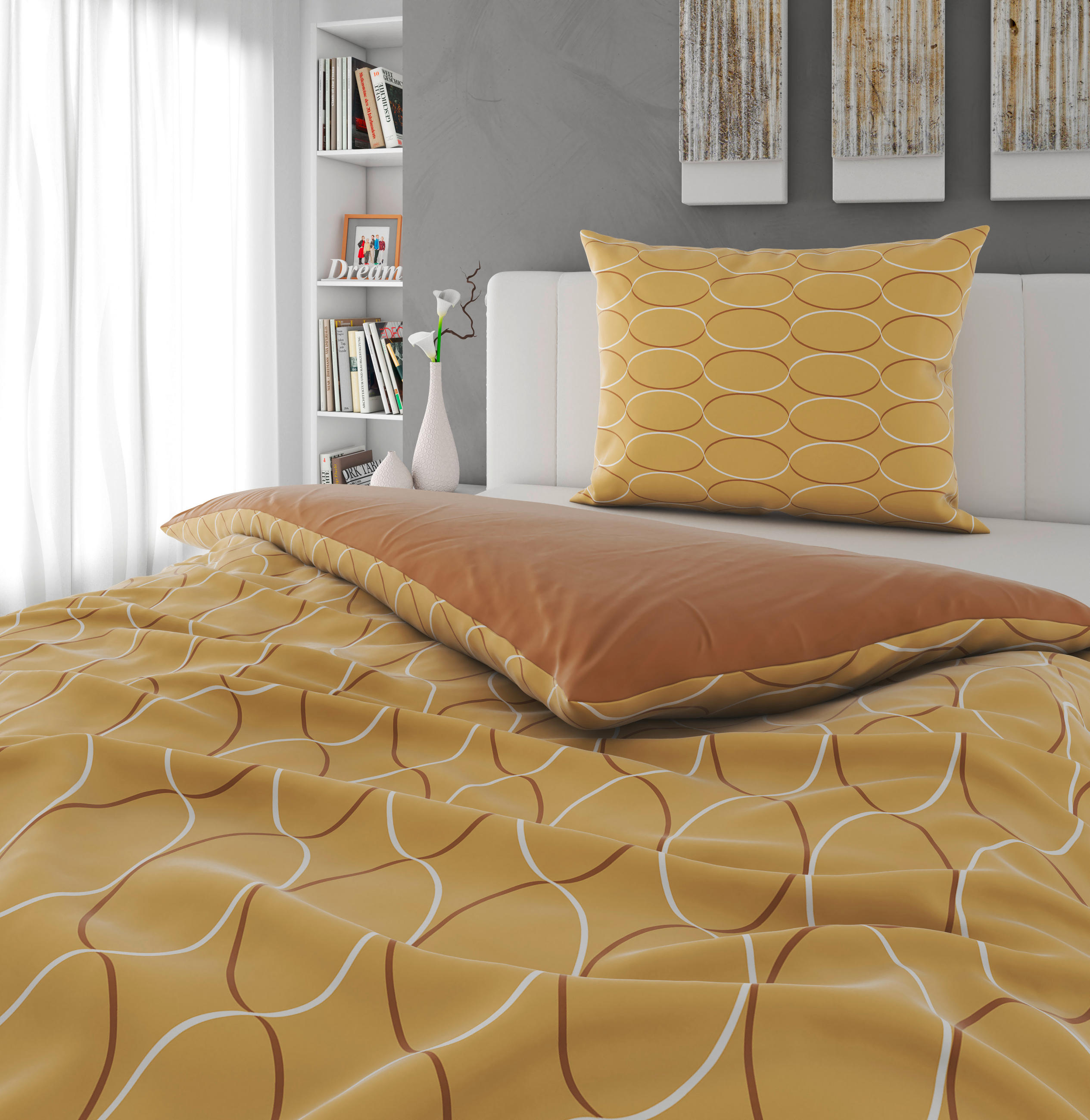 WENDEBETTWÄSCHE Mavie Satin 140/200 cm  - Gelb, KONVENTIONELL, Textil (140/200cm) - Novel