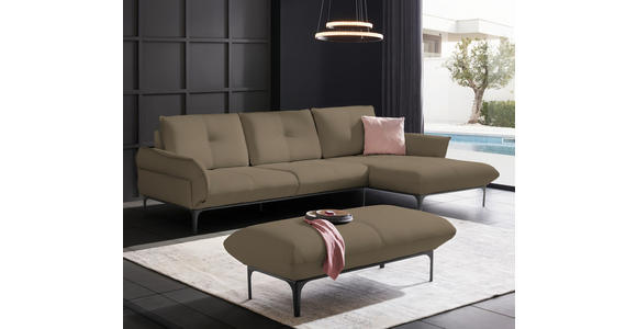 ECKSOFA in Echtleder Hellbraun  - Hellbraun/Schwarz, Design, Leder/Metall (319/182cm) - Valnatura