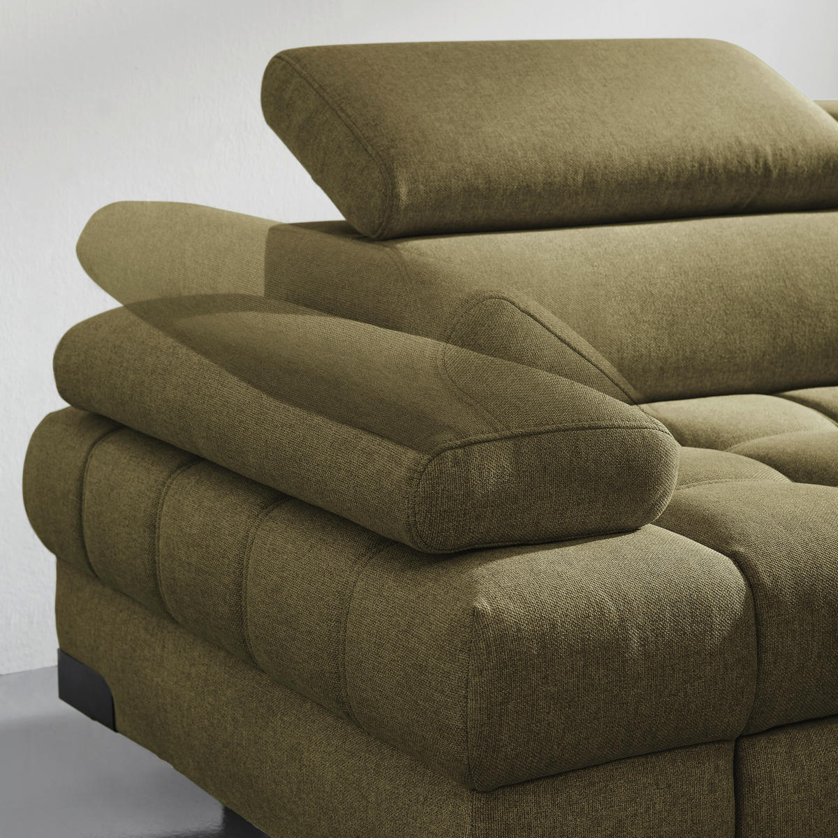 ECKSOFA in Webstoff Olivgrün  - Schwarz/Olivgrün, Design, Textil/Metall (263/223cm) - Welnova