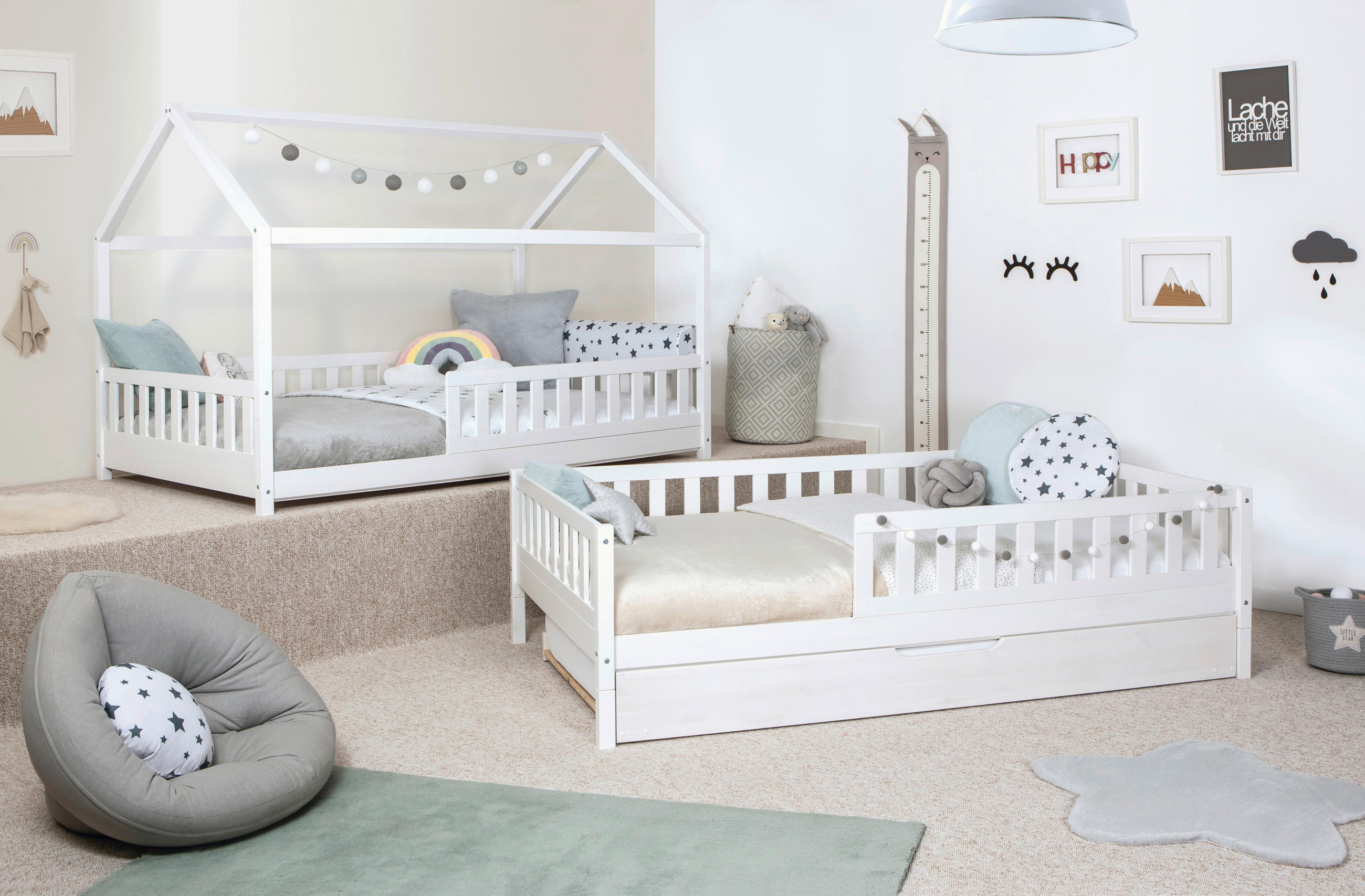 AUSZIEHBETT 100/200 cm  in Weiss  - Weiss/Naturfarben, Modern, Holz/Textil (100/200cm) - MID.YOU