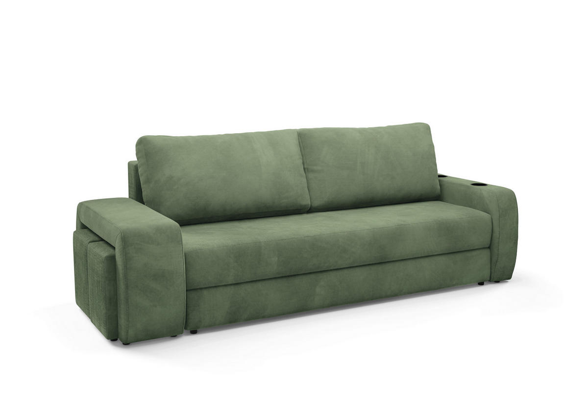 SCHLAFSOFA INES in Plüsch Grün  - Schwarz/Grün, Design, Kunststoff/Textil (258/98/95cm) - Livetastic