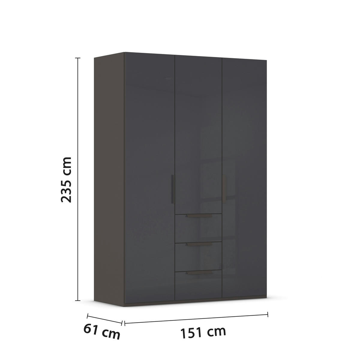 DREHTÜRENSCHRANK 151/235/61 cm,  in Graphitfarben, 3-türig  - Graphitfarben, Basics, Glas/Holzwerkstoff (151/235/61cm) - Novel