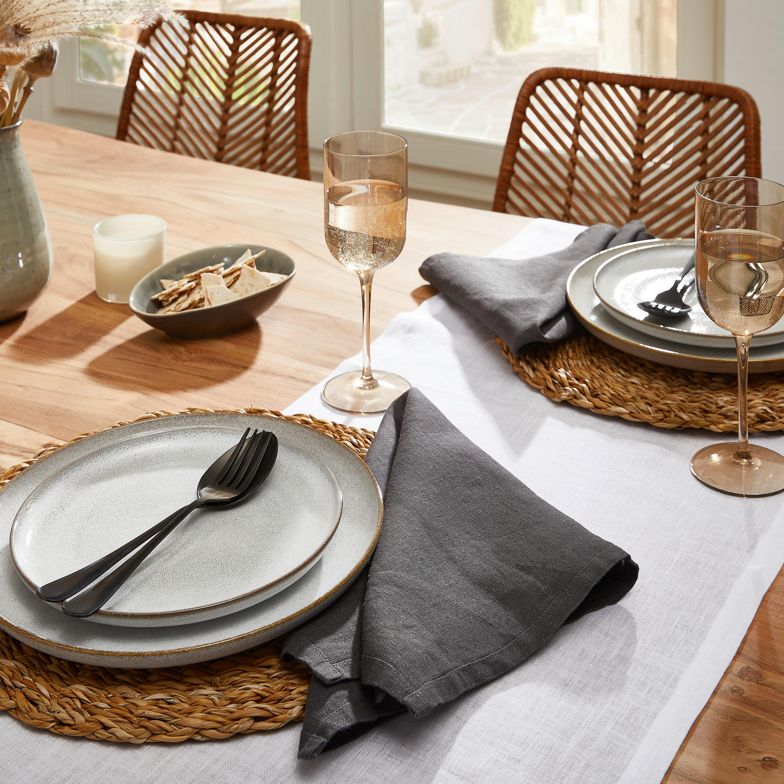 Leinen-Stoffserviette-4er Set 50/50 cm - Anthrazit, Trend, Textil (50/50cm) - Ambiente